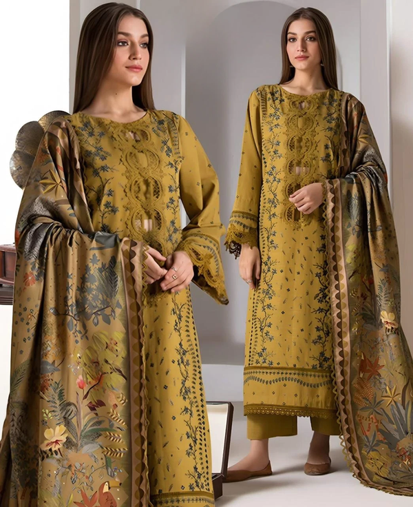 3PC EMBROIDERED DHANAK - BG614