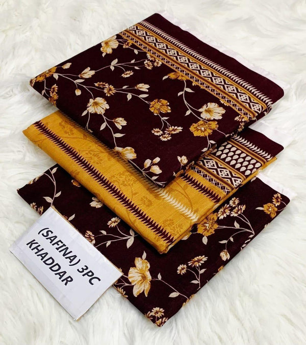 Safina Printed Khaddar 3 Piece (Unstitched) – Shirt, Dupatta & Trouser