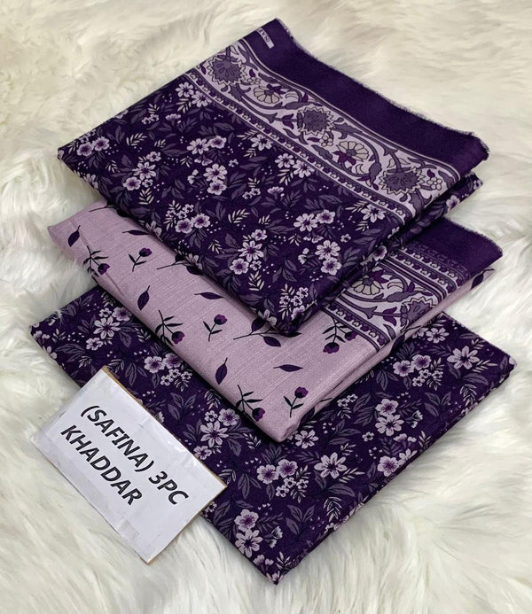 Safina Printed Khaddar 3 Piece (Unstitched) – Shirt, Dupatta & Trouser